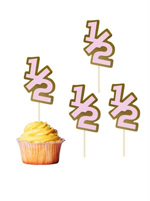 Yarım Yaş Kürdan 1/2 Yazılı Cupcake Kürdanı Pasta Süsü Pembe 10lu