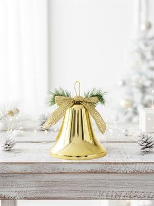 Yılbaşı Dekoru Kurdeleli Çan Dekoratif Süsleme Aksesuarı Altın 22 cm 