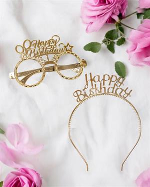 Happy Birthday Taç Gözlük Set Doğum Günü Parti Aksesuarı Gold  