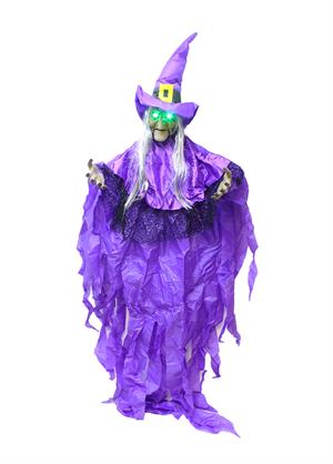 Cadılar Bayramı Cadı Figürlü Asılabilir Halloween Hareketli Işıklı Parti Dekoru Mor 185 cm