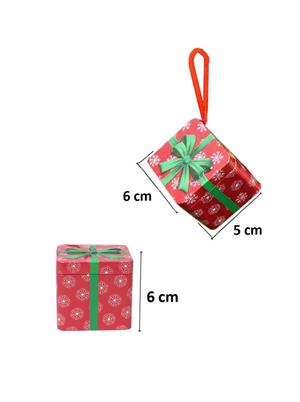 Hediye Paketi Şeklinde Yılbaşı Ağaç Süsü Metal Hediye Kutusu 6 cm