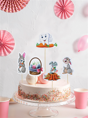 Tavşan Temalı Kürdan Diş Buğdayı Cupcake Kürdanı Pasta Süsü 5li