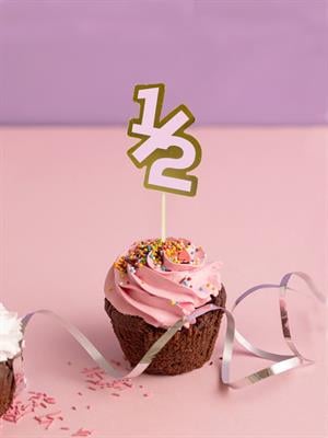Yarım Yaş Kürdan 1/2 Yazılı Cupcake Kürdanı Pasta Süsü Pembe 10lu
