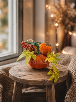 Dekoratif Kadife Balkabağı Masa ve Kapı Süsü 10x12 cm – Halloween ve Sonbahar Dekoru