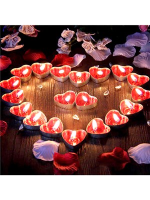 Dekoratif Tealight Kırmızı Kalp Mum Sevgililer Günü Dekoru Mum 50li
