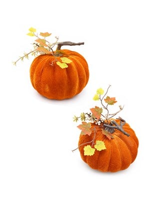 Dekoratif Turuncu Kadife Balkabağı 14 cm – Halloween ve Sonbahar Dekorasyonu 