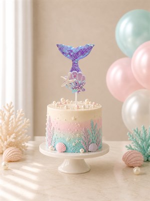 Deniz Kızı Kuyruk Figürlü Payetli Pasta Üstü Süsü - Mermaid Cake Topper