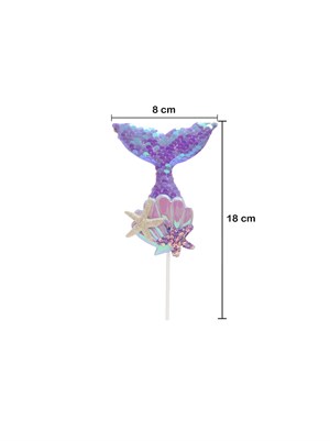 Deniz Kızı Kuyruk Figürlü Payetli Pasta Üstü Süsü - Mermaid Cake Topper