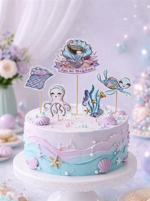 Deniz Kızı Temalı Kürdan Figürlü Cupcake Kürdanı Pasta Süsü 5li