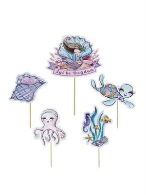 Deniz Kızı Temalı Kürdan Figürlü Cupcake Kürdanı Pasta Süsü 5li