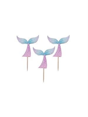Deniz Kızı Temalı Kürdan Kuyruk Figürlü Cupcake Kürdanı Pasta Süsü 10lu