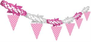 Kağıt Zincir Bayrak Parti Süsü Pembe Puantiyeli  24lü