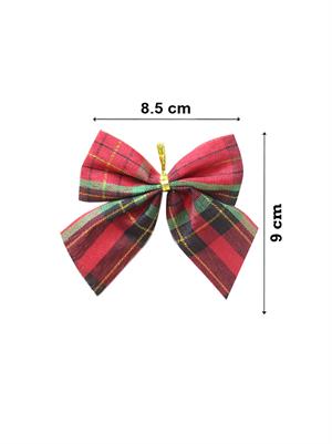 Yılbaşı Ağaç Süsü Dekoratif Ekose Kurdele Fiyonk Kırmızı Yeşil 8 cm 4lü    