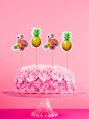 Hawaii Temalı Kürdan Flamingo Ananas Figürlü Cupcake Kürdanı Pasta Süsü 10lu