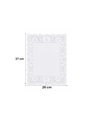 Dikdörtgen Beyaz Kağıt Dantel Tepsi Altlığı Tatlı İkramlık Sunum Örtüsü 26x37 cm 100lü