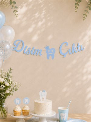 Diş Buğdayı Dişim Çıktı Yazılı Kaligrafi Banner Mavi