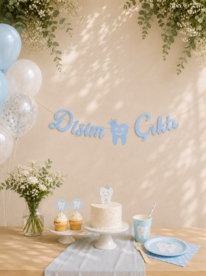 Diş Buğdayı Dişim Çıktı Yazılı Kaligrafi Banner Mavi