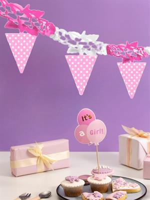 Kağıt Zincir Bayrak Parti Süsü Pembe Puantiyeli  24lü