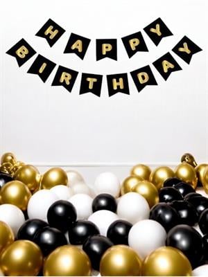 Happy Bırthday Siyah Altın Yazı