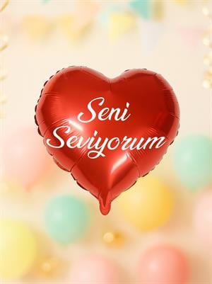 Seni Seviyorum Yazılı Kalp Folyo Balon Uçan Parti Balonu Kırmızı 45 cm