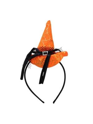 Cadı Şapkalı Halloween Parti Tacı Tüllü Cadılar Bayramı Aksesuarı Turuncu