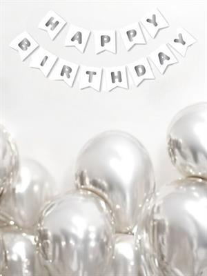 Happy Birthday Yazı Doğum Günü Banner Beyaz Gümüş