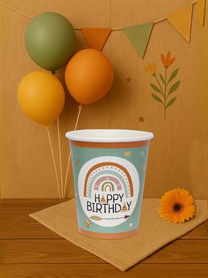 Retro Temalı Bardak Karton Doğum Günü Parti Bardağı 8li