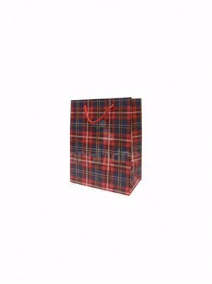 Ekose Desenli Karton Hediye Çantası – Alışveriş Çantası Lacivert 18x23x10 cm 