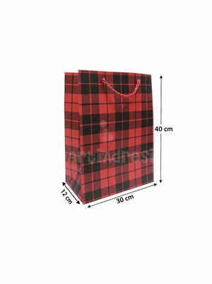 Ekose Desenli Karton Hediye Çantası – Alışveriş Çantası Kırmızı 30x40x12