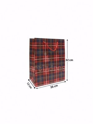 Ekose Desenli Karton Hediye Çantası – Alışveriş Çantası 26x32x12 12li
