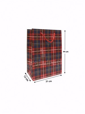 Ekose Desenli Karton Hediye Çantası – Alışveriş Çantası 30x40x12 12li