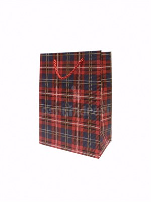 Ekose Desenli Karton Hediye Çantası – Alışveriş Çantası Lacivert 30x40x12