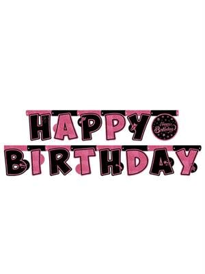 Pink Stars Temalı Happy Birthday Yazı Banner Asılabilir Doğum Günü Süsü