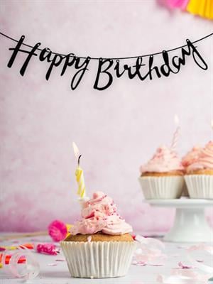 Happy Birthday Kaligrafi Siyah Banner