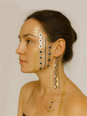 Metalik Geometrik Desen Geçici Dövme Seti Siyah Altın Gümüş