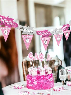 İlk Dişim Kağıt Zincir Asılabilir Parti Süsü Pembe 24lü