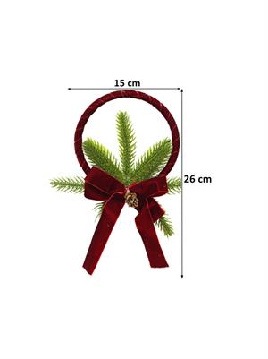 Yılbaşı Kapı Süsü Kadife Kurdeleli Dekoratif Kapı Çelengi 26 cm