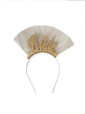 Bride Taç Bekarlığa Veda Parti Tacı Tüllü Altın Pleksi