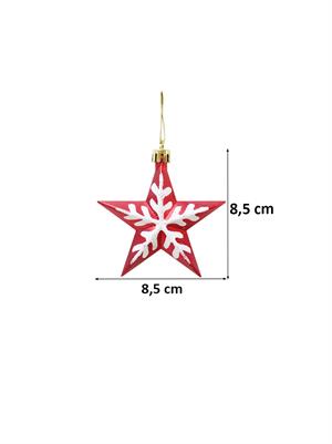 Yılbaşı Ağaç Süsü Kar Tanesi Motifli Yıldız Kırmızı 8,5 cm 2li