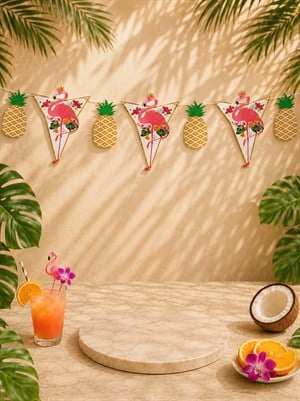 Flamingo Ananas Temalı Dekoratif Banner Tropikal Temalı Doğum Günü Süsü