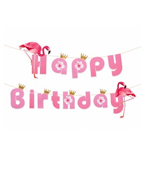 Flamingo Temalı Happy Birthday Yazı