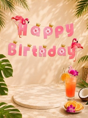 Flamingo Temalı Happy Birthday Yazı