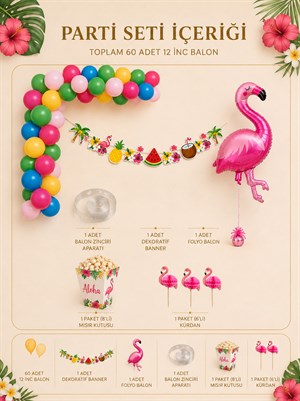 Flamingo Temalı Doğum Günü Parti Seti – Tropikal Balon Zinciri