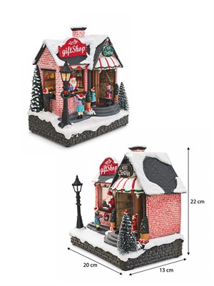 Gift Shop Temalı Yılbaşı Dekoru 20x22 cm – Müzikli Hareketli Işıklı Yılbaşı Süsü