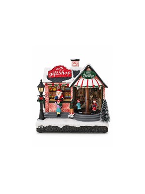 Gift Shop Temalı Yılbaşı Dekoru 20x22 cm – Müzikli Hareketli Işıklı Yılbaşı Süsü