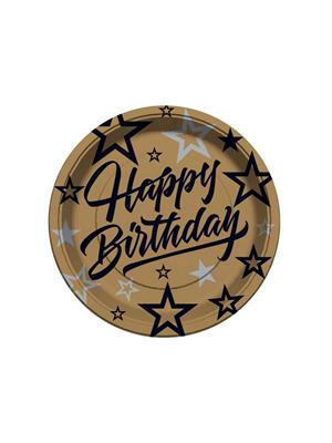Golden Stras Happy Birthday Baskılı Altın Tabak