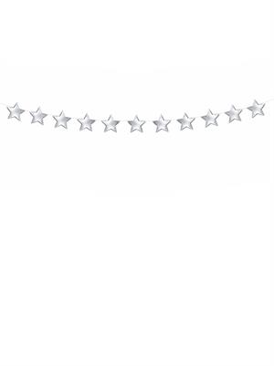 Gümüş Yıldız Sarkıt Süs | Parlak Kuşe Kağıt Parti Dekoru Süs 5 m