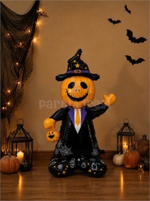 Halloween Gülümseyen Balkabağı Folyo Balon 154 x 85 cm – Ayaklı Cadılar Bayramı Parti Dekoru