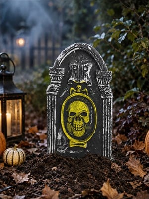 Halloween Kuru Kafalı Mezar Taşı Dekoru – Strafor Cadılar Bayramı Süsü  30x49 cm