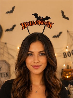 Halloween Yazılı Yarasa Kanatlı Taç Cadılar Bayramı Parti Aksesuarı